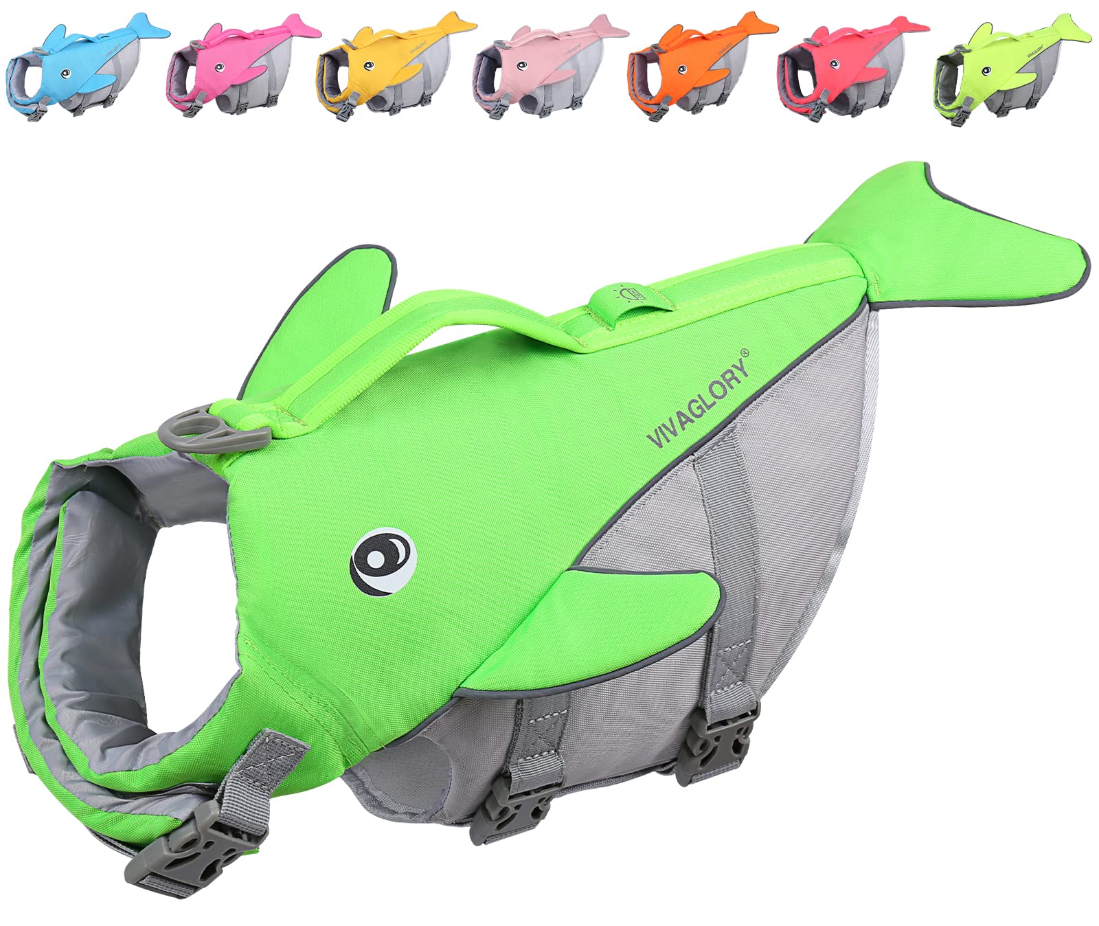 VIVAGLORY Dog Life Vest for Puppy Small Medium Large Dogs, Easy on & Off Sports Style Life Jackets for Dogs with Adjustable Nylon Straps, Bright Green