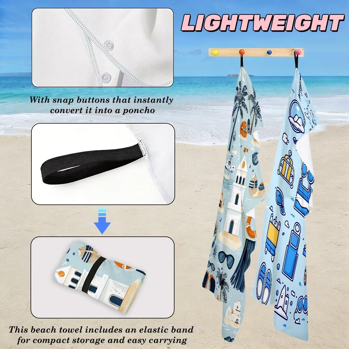 Toalla Playa 80x160 cm, Toalla Gimnasio Microfibra Secado Rapido, Juego de 2 Antiarena Toallas de Playa, Ligera Compacta Toallas Microfibra Grande para Viaje, Regalo Hombre Regalo Mujer (Lindo) -4845