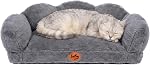 Laifug Cute Dog Beds for Small/Medium Dogs/Cats, Washable Dog Sofa Faux Rabbit Fur Pet Bed, Supportive Dog Couch with Removable Zipper Cover for Indoor Cats/Dog, 30 x 20 x10 inches, Off White