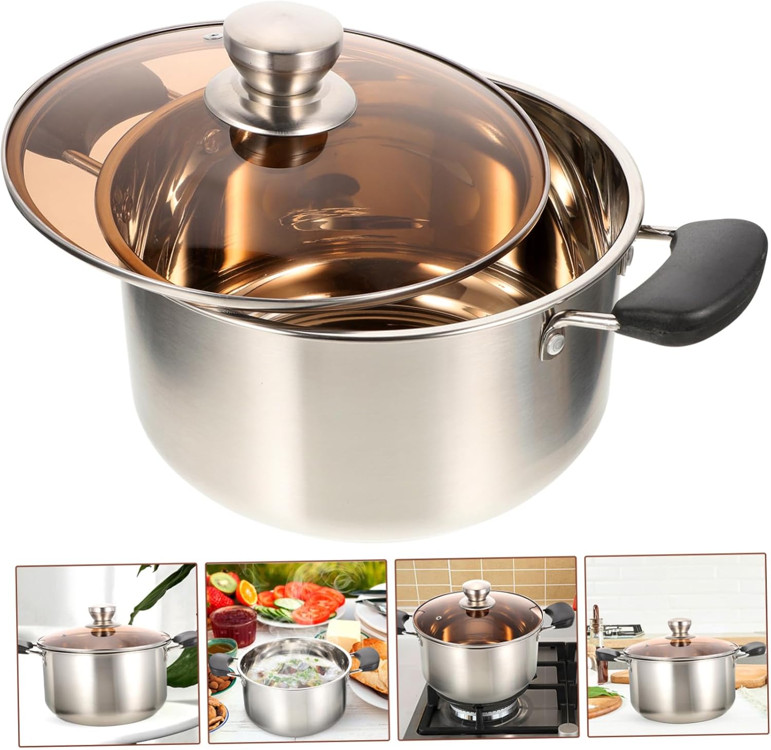 Cabilock Stainless Steel Soup Pot Double Side Handles Induction-ready Stockpot for Cooking Noodles and Soups and Easy to Clean