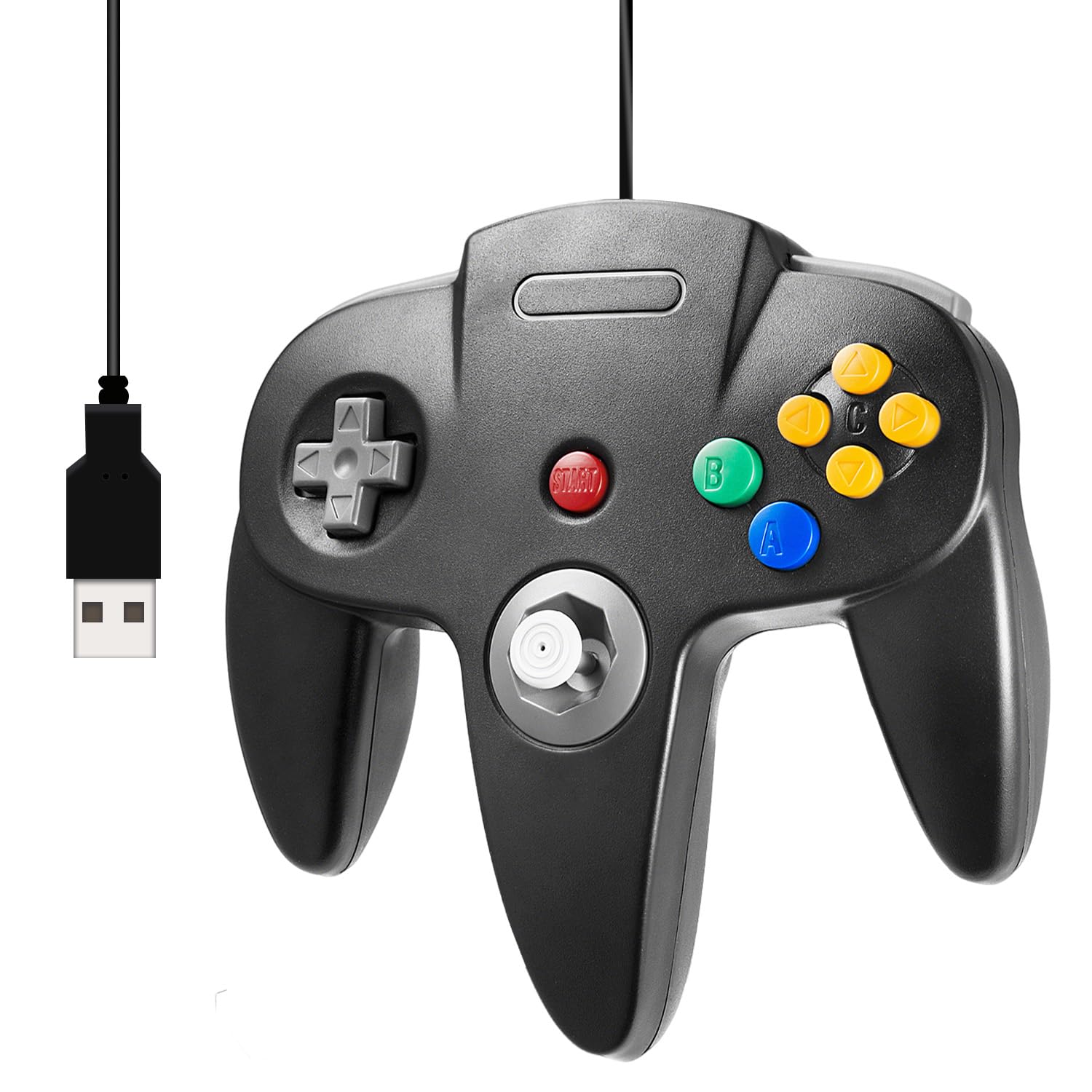 miadore Mando USB con cable para N64 (negro) | Compatible con Windows PC, MAC, Linux, Genesis, Raspberry Pi 3, Retropie Emulator