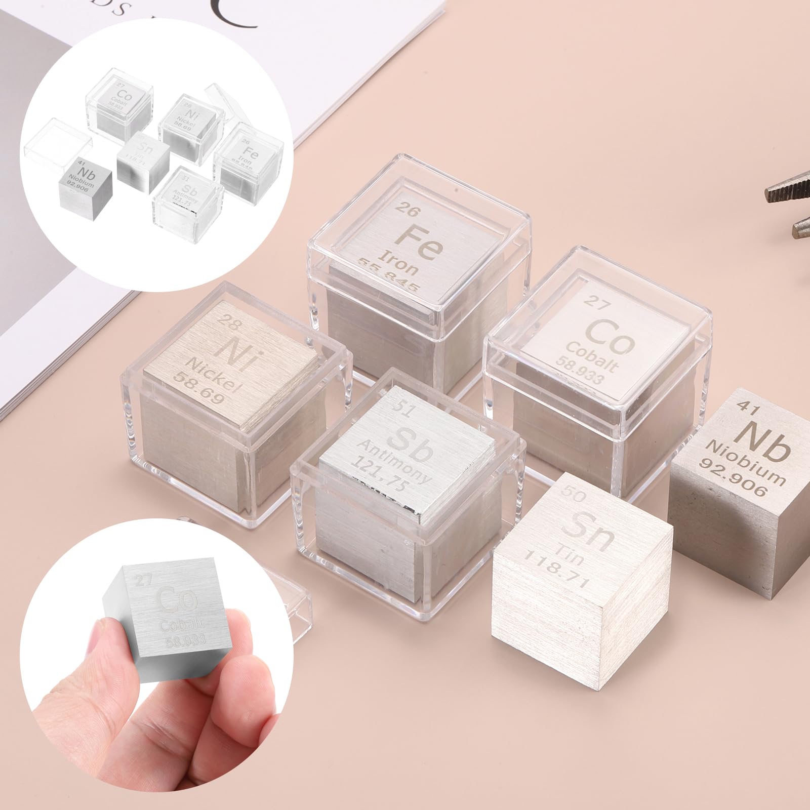 QUARKZMAN Cubo De Cobalto, Cubo De Metal De 1 Pulgada De Alta Densidad Para Colección De Elementos Químicos Aplicación En Educación Científica Y Experimentos, Plateado