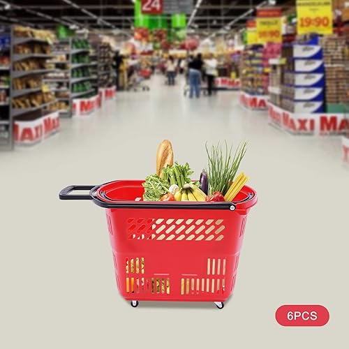 Miniatura 3 de Carrito de compras de 6 piezas, moderno carrito de compras de 35 l9.2 galones con ruedas y asa, cesta de compras de PP independiente, carrito de