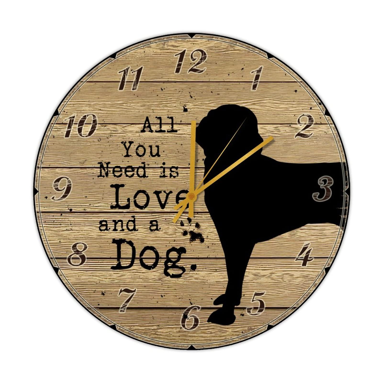 Horloge murale en bois silencieuse sans tic-tac motif chien 38 cm vintage