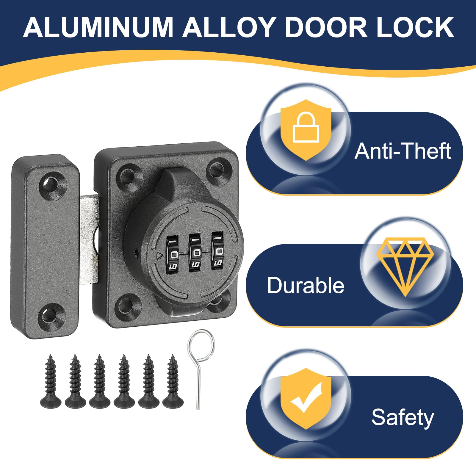 uxcell Cabinet Door Latch 2.05 x 1.65 Inch Zinc Alloy Keyless Combination Lock for Kitchen Cabinet Office Drawer Wooden Furniture Gray 2Pcs - Image 4