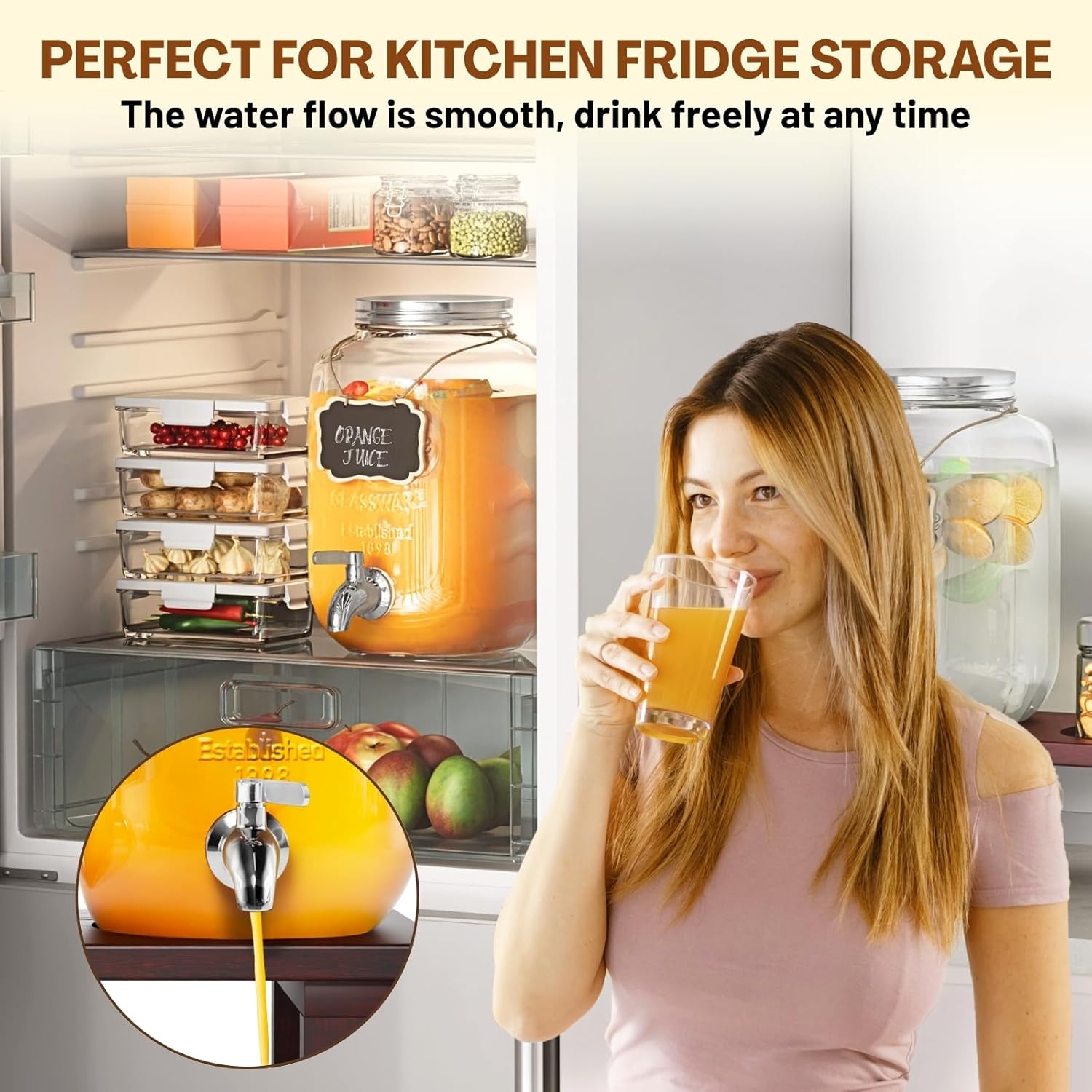 2Pack Large Drink Dispensers for Parties, Glass Beverage Dispenser with Solid Wood Stand, 1 Gallon Water Drink Dispenser with Stainless Steel Spigot & Filter for Lemonade, Juice, Sun Tea & Punch - Image 7