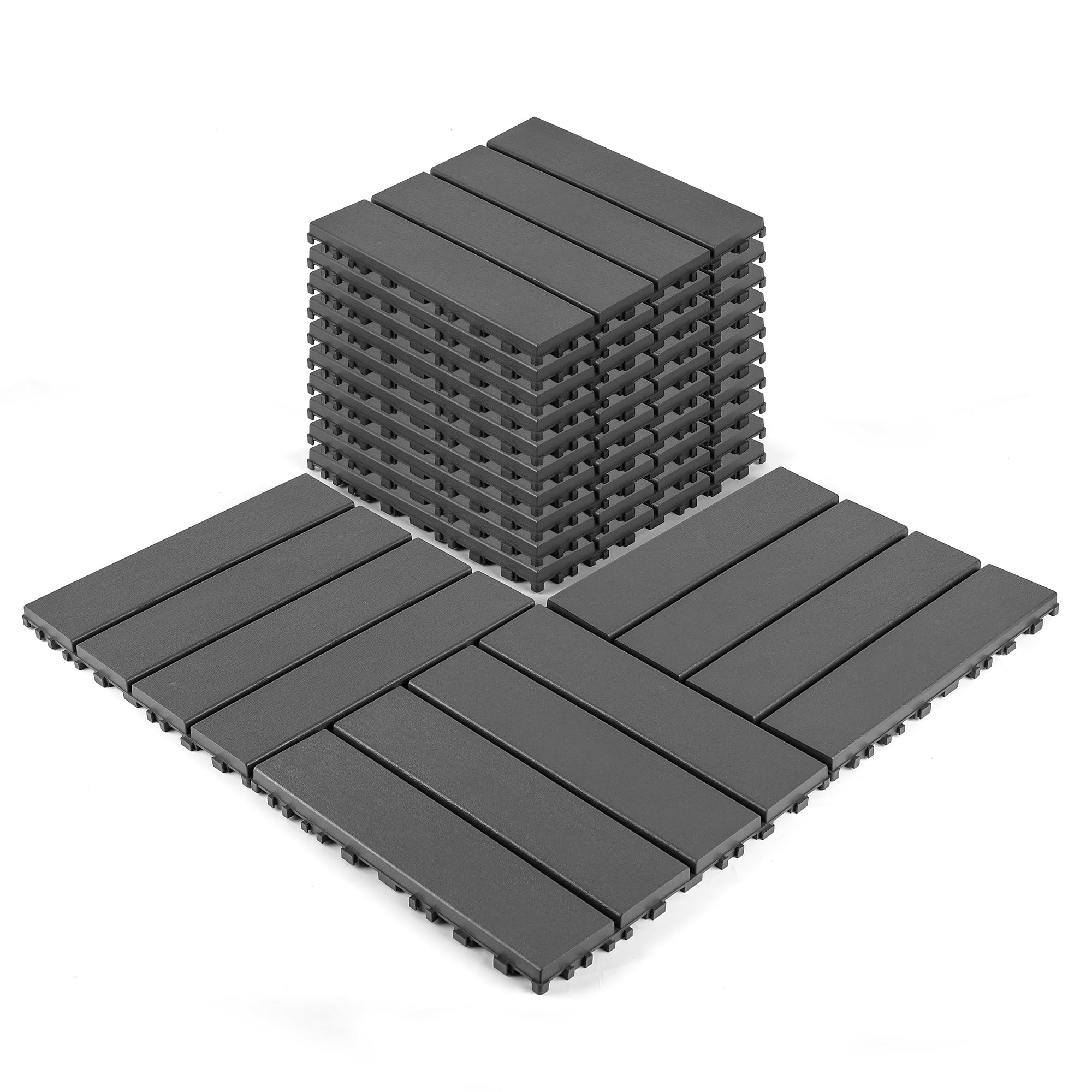 44 Pcs Interlocking Deck Tiles, Patio Flooring - Outdoor Waterproof Plastic Deck Tiles for All Weather Use - Balcony, Backyard, Indoor & Outdoor (Dark Grey, 44 Square Ft)