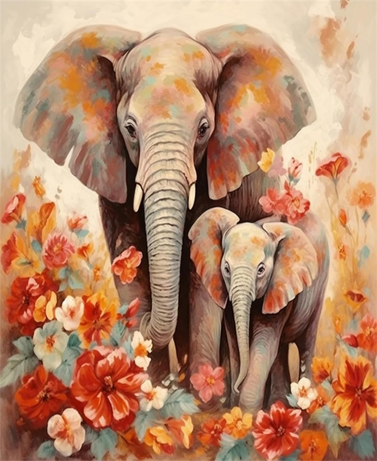 N.LANSHAN Kit Tappeto Fai Da Te Kit Tappeto Elefanti E Fiori Uncinetto Pittura A Olio Animale Kit Tappeto Uncinetto Per Principianti Fai Da Te Ricamo Uncinetto Kit Tappeto Arredamento Casa 90x120cm