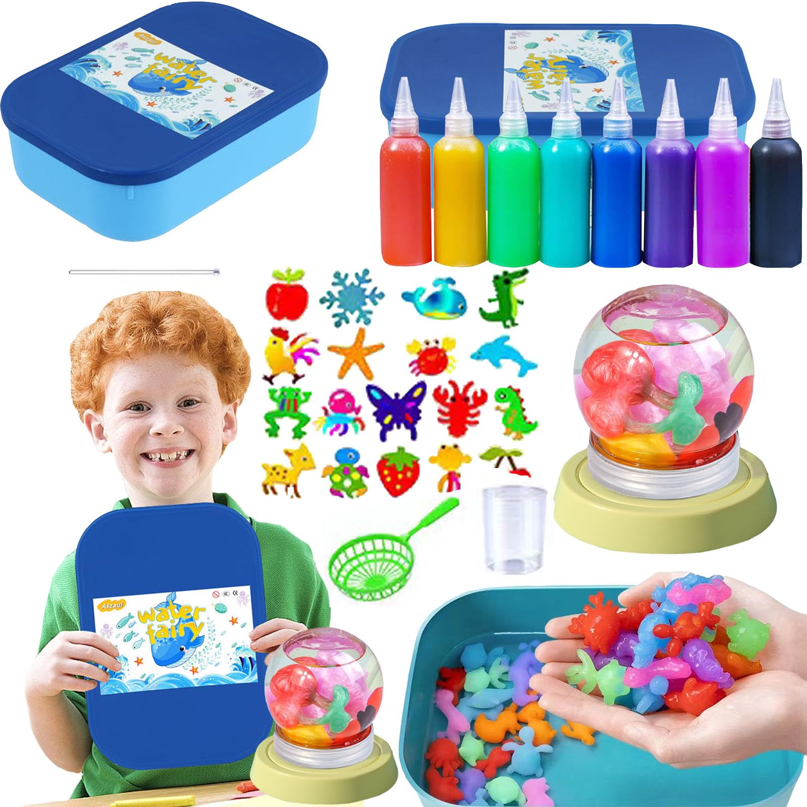 Aszaui Aqua Gelz Creative Set, Magic Water Elf, Aqua Gelz Starter Set, Aqua Fairy, 3D DIY Colourful Sea Animals Toy, 13 Bottles of Colour Gel Aqua Fairy Toy Set for Boys and Girls