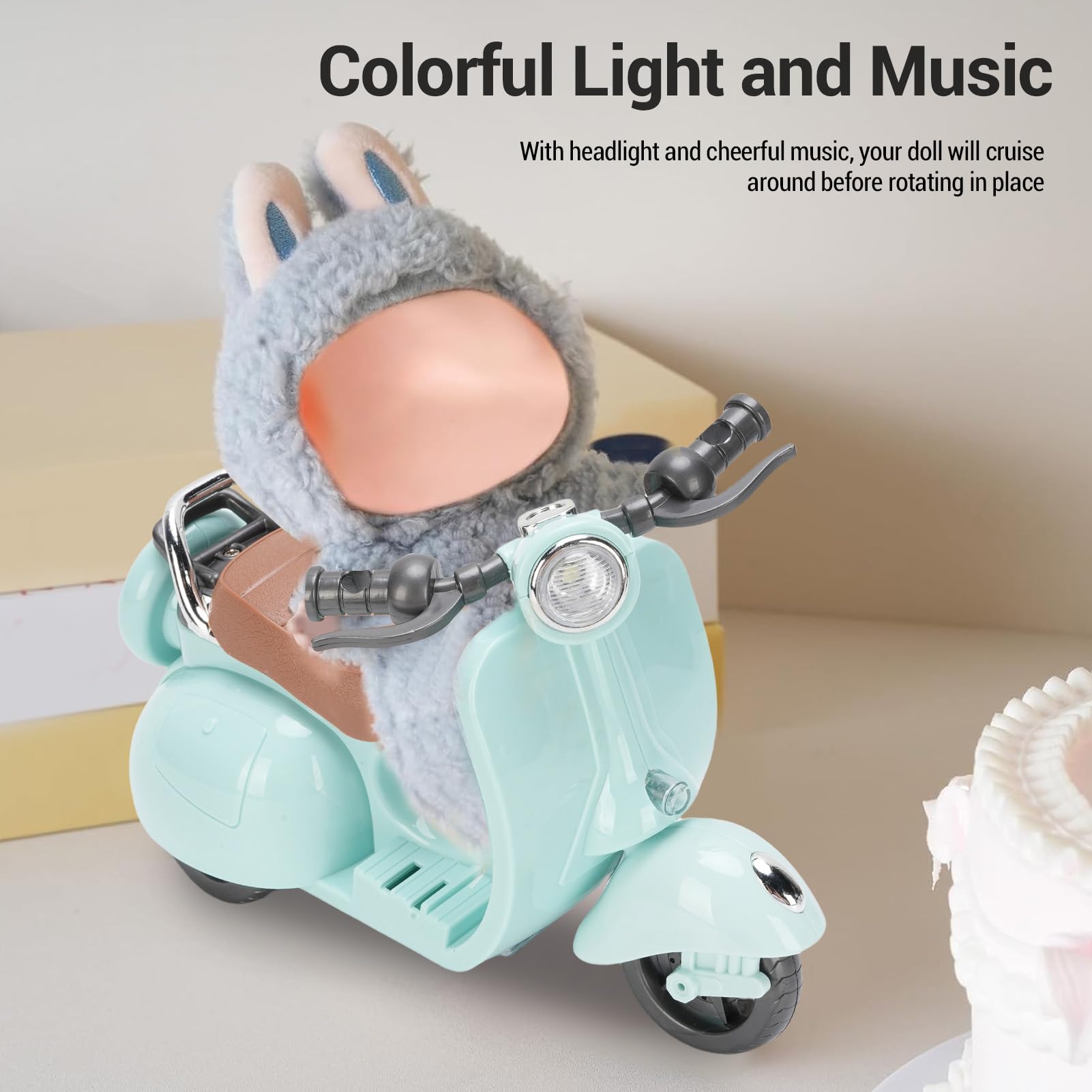 Brrnoo Elektrisches Puppenroller-Spielzeug mit Musiklichtern, Rotierenden Rädern für Puppen, Actionfiguren, Desktop-Dekoration, Spielen (Blue)