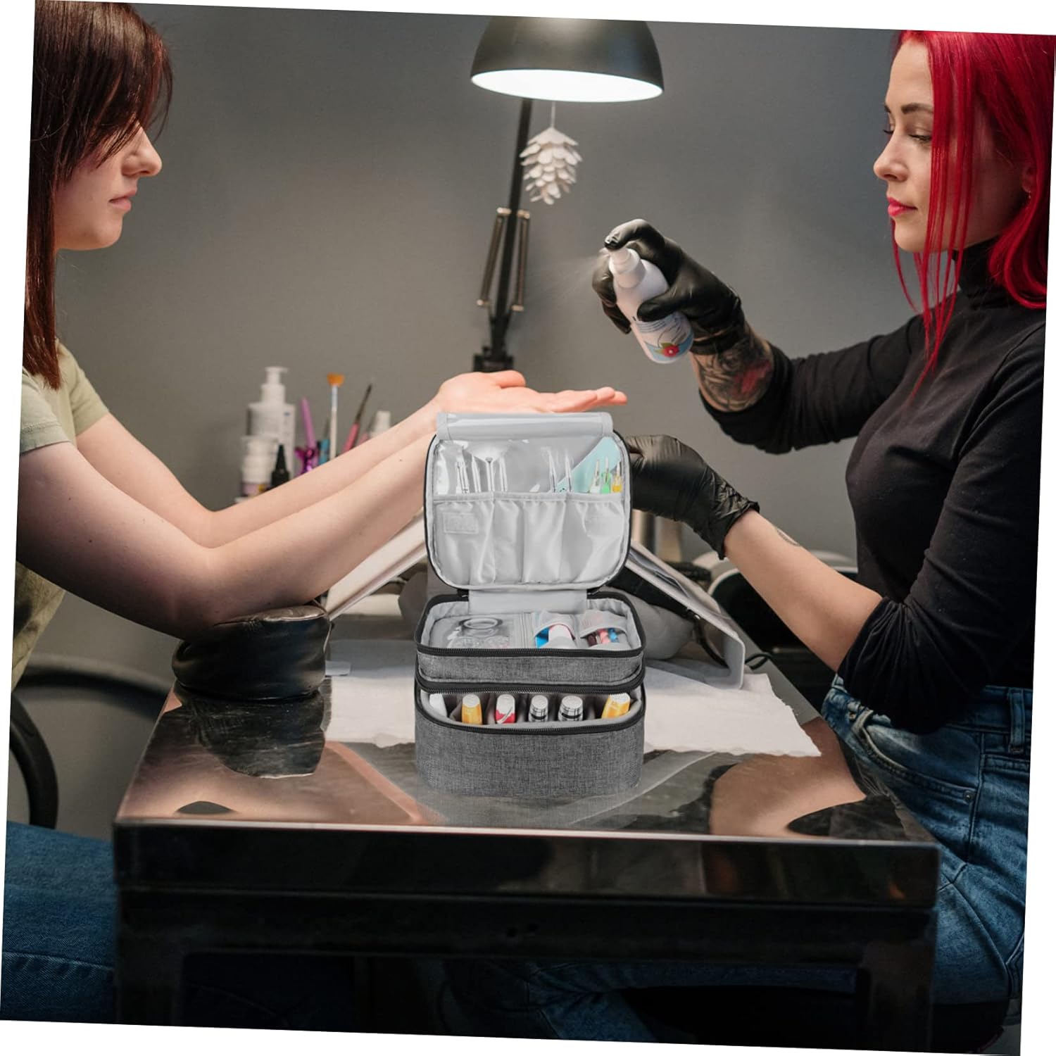 Hemoton Double Layer Nail Polish Organizer Bag Travel Makeup Case Essential Oil Holder