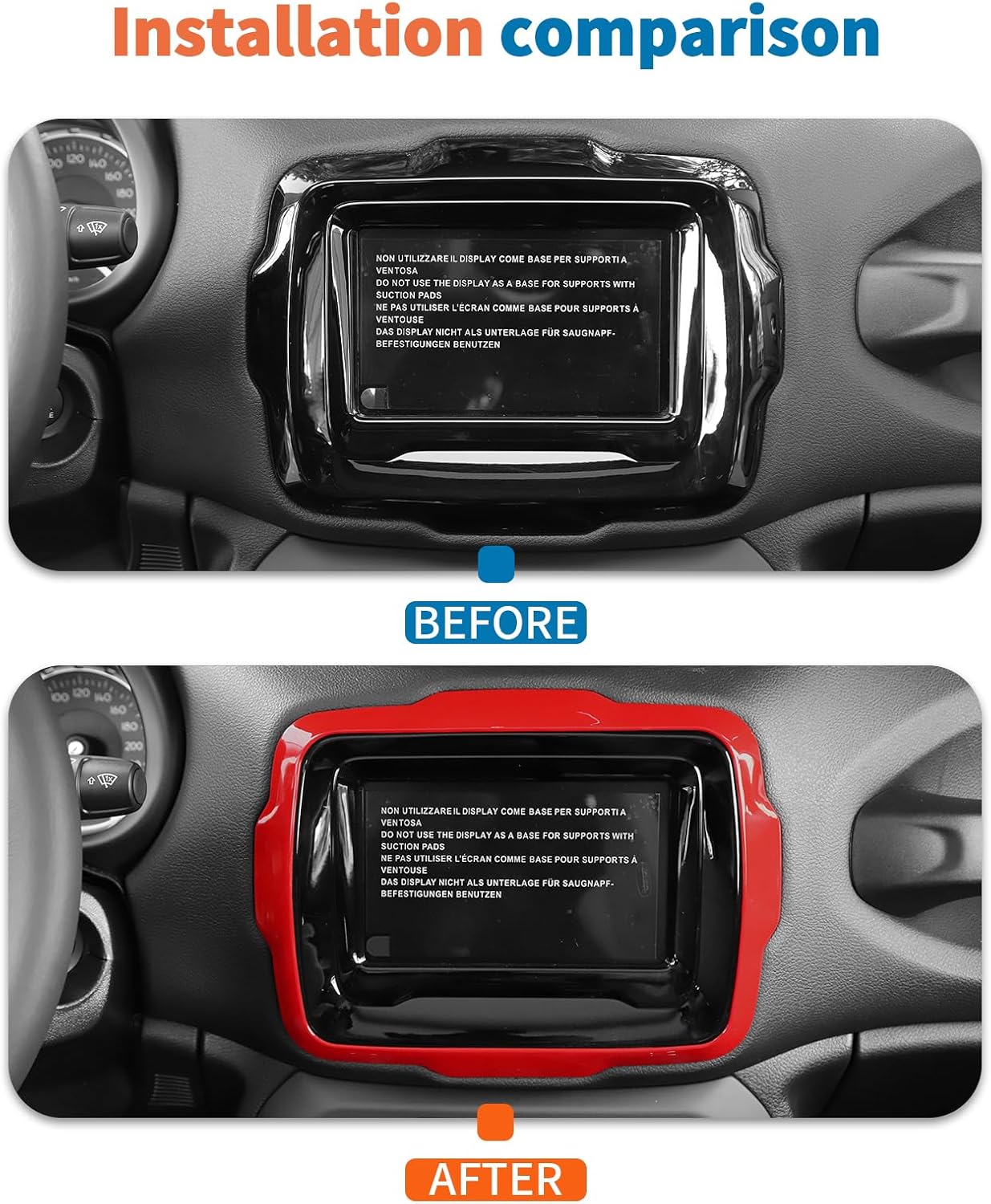 JeCar Red Navigation Panel Bezel Cover Trim for 2018+ Jeep Renegade Interior Accessories