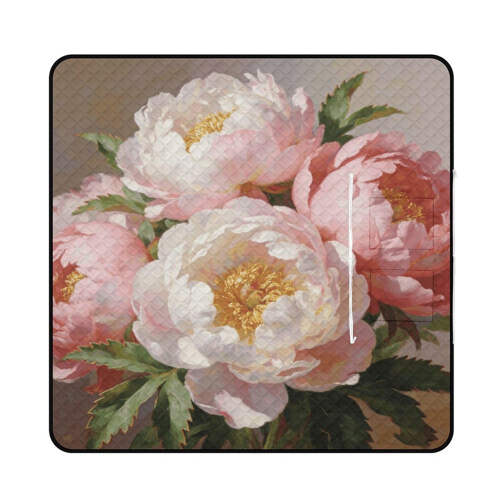 VstaDank Peony Picnic Mat 200x200cm Extra Large Picnic Blanket with Zipper Waterproof Sandproof Beach Blanket Portable Beach Mat Foldable Camping Blankets for Park Grass Lawn Travel