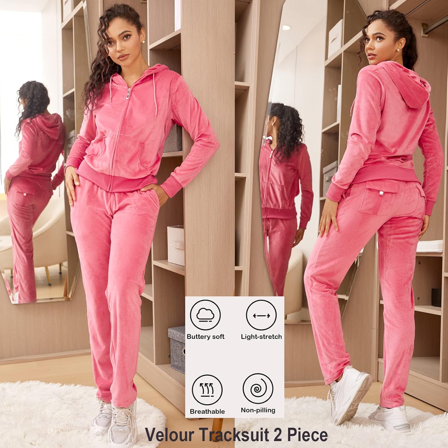 Yasumond Velour Tracksuit Womens 2 Pieces Joggers Outfits Jogging Sweatsuits Set Soft Sports Sweat Suits Pants - Image 6