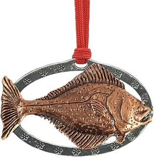 Handcrafted Copper Plated Halibut Large Hanging Ornament for Decorating Holiday Wreaths and Christmas Trees - Made in United States - SKU SC060OR