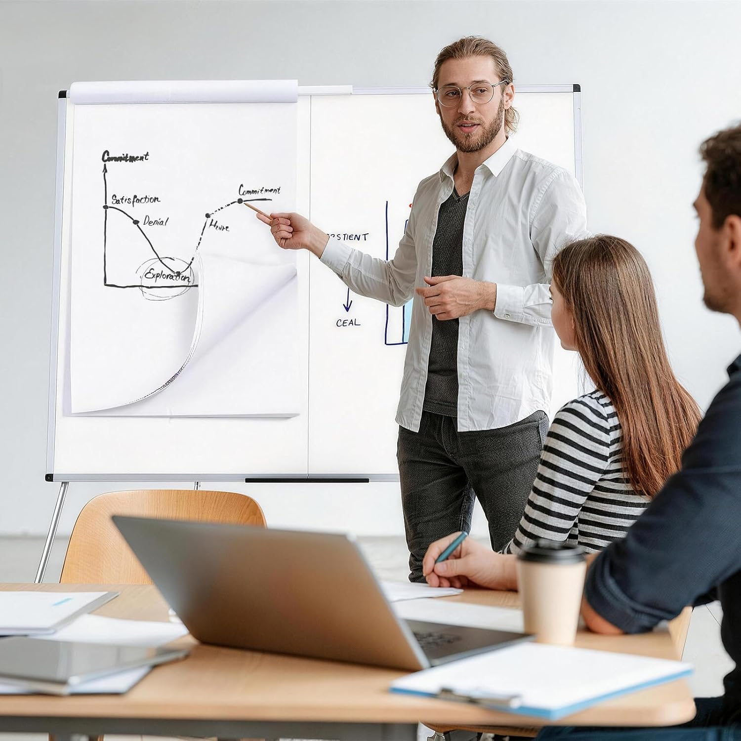 VIZ-PRO Magnetic Whiteboard Easel, 48 x 36 Inches, Portable Foldable Dry Erase Board Height Adjustable for School Office Home