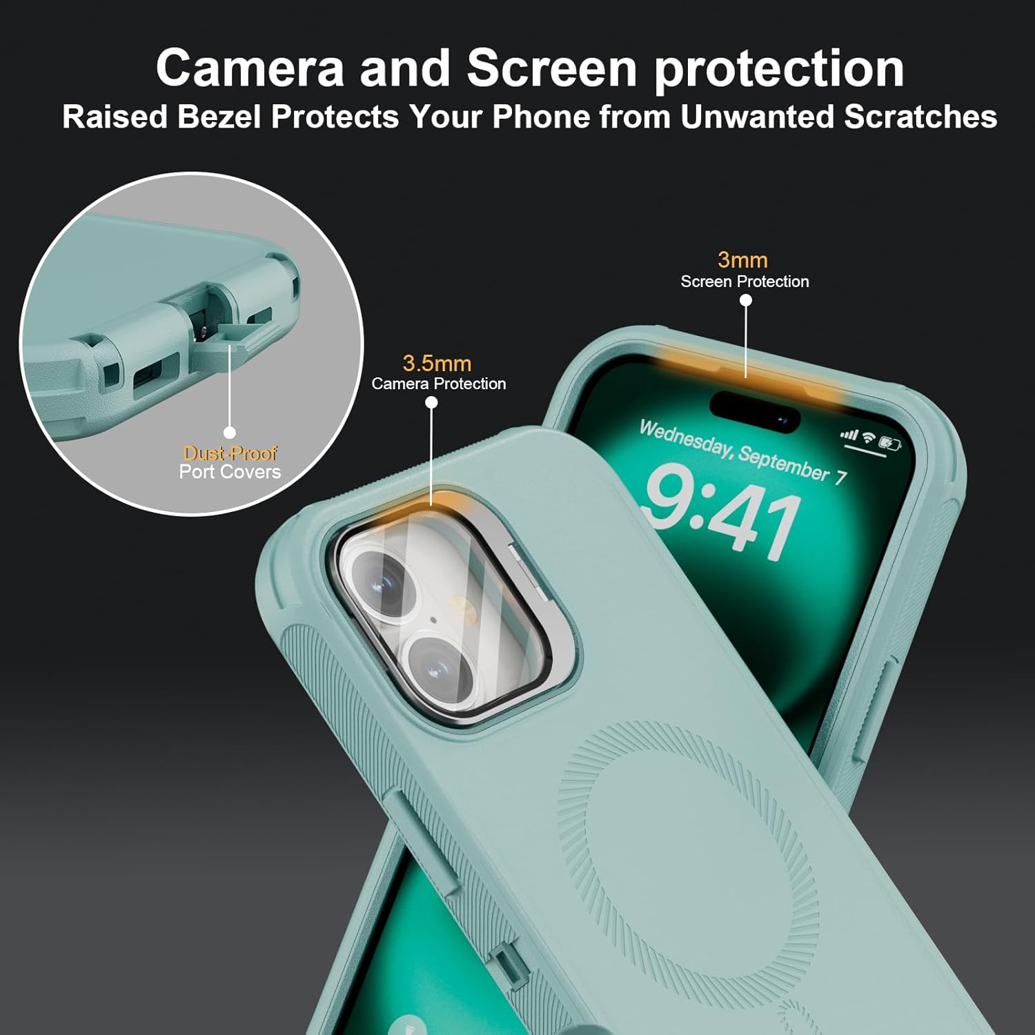 for iPhone 16 Plus Case with Stand & Built-in Camera Cover, MagSafe Compatible, Heavy-Duty Shockproof Protection, Magnetic & Rugged Phone Cover for iPhone 16 Plus 6.7'', Mint - Image 7