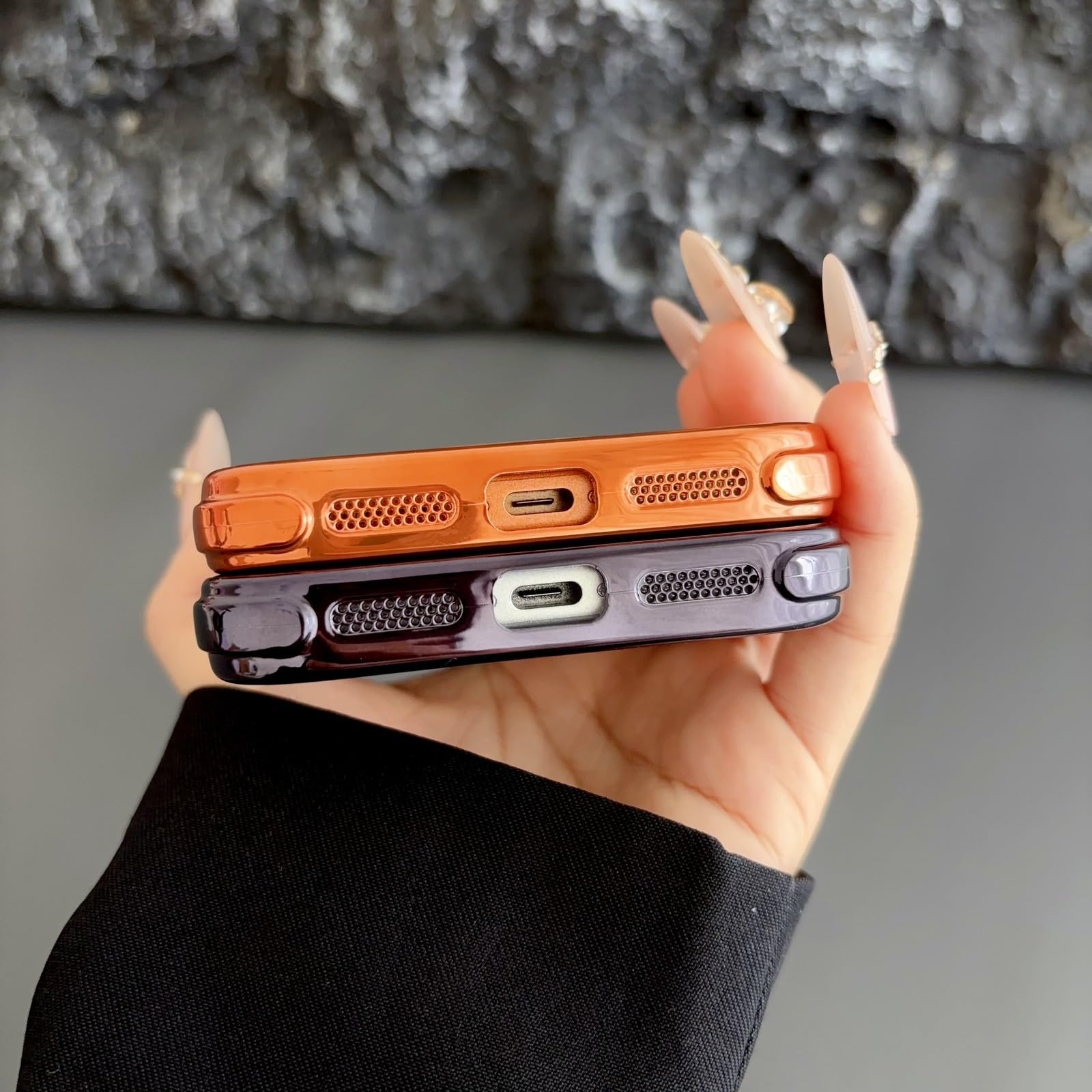 Funda genérica compatible con iPhone 15 Pro (color: naranja) Funda protectora rígida de silicona transparente