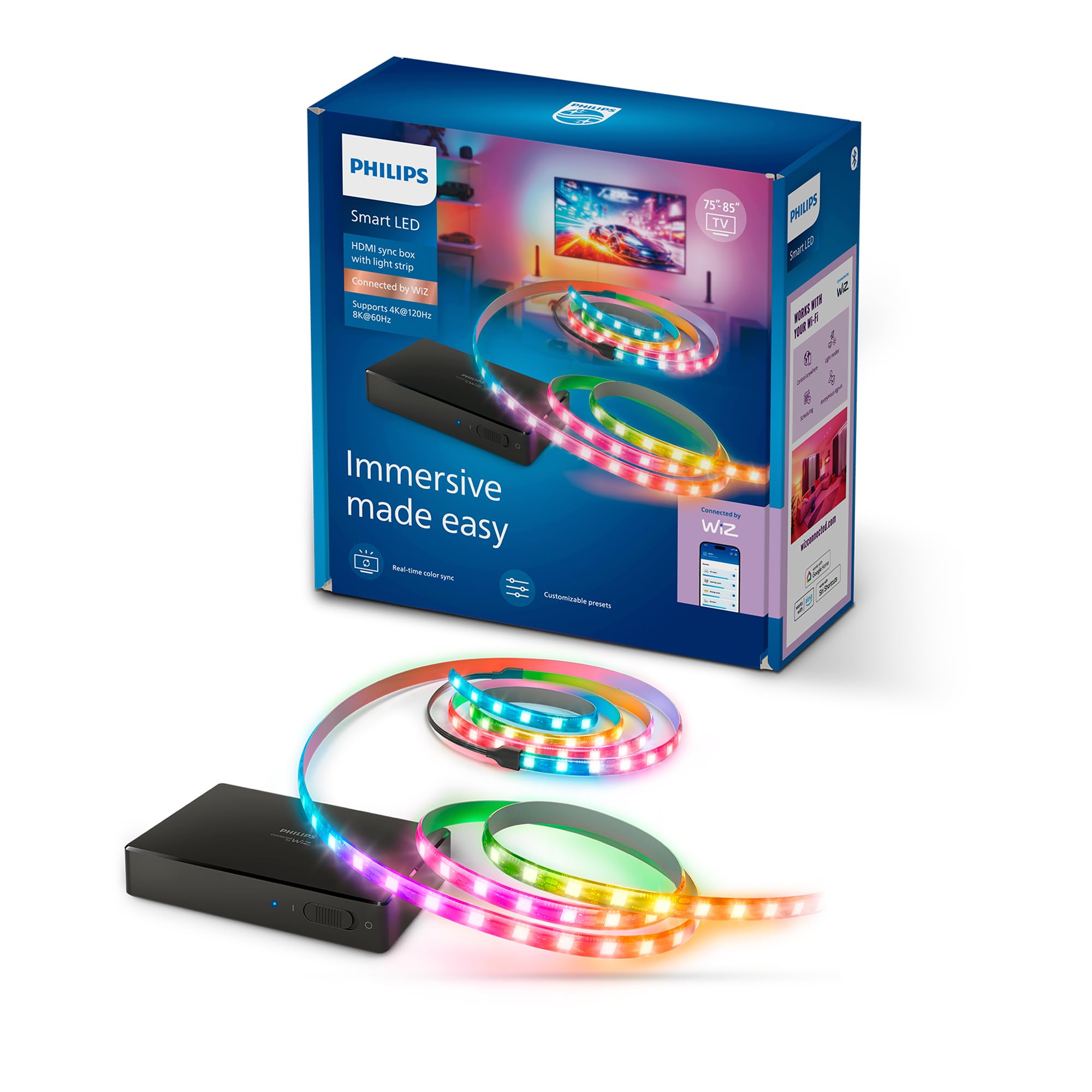 Philips Smart Lighting HDMI 2.1 Sync Box with RGBIC LED Strip, 75-85 Inch
