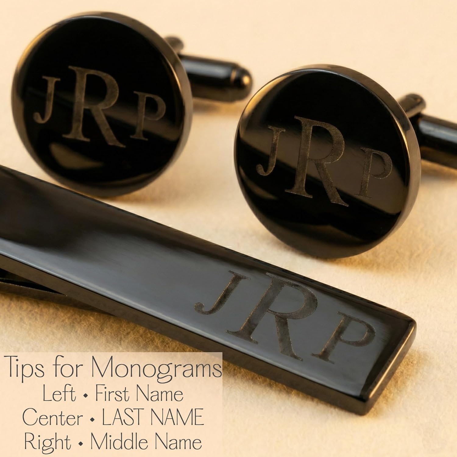 Personalized Silver Cufflink & Tie Clip Set for Men – Elevate His Style | Engraved Stainless Steel Metal Cuff Links – Custom Monogram or Handwriting Husband Gift | Customized Groomsmen Proposal Gifts (Silver) - Image 2