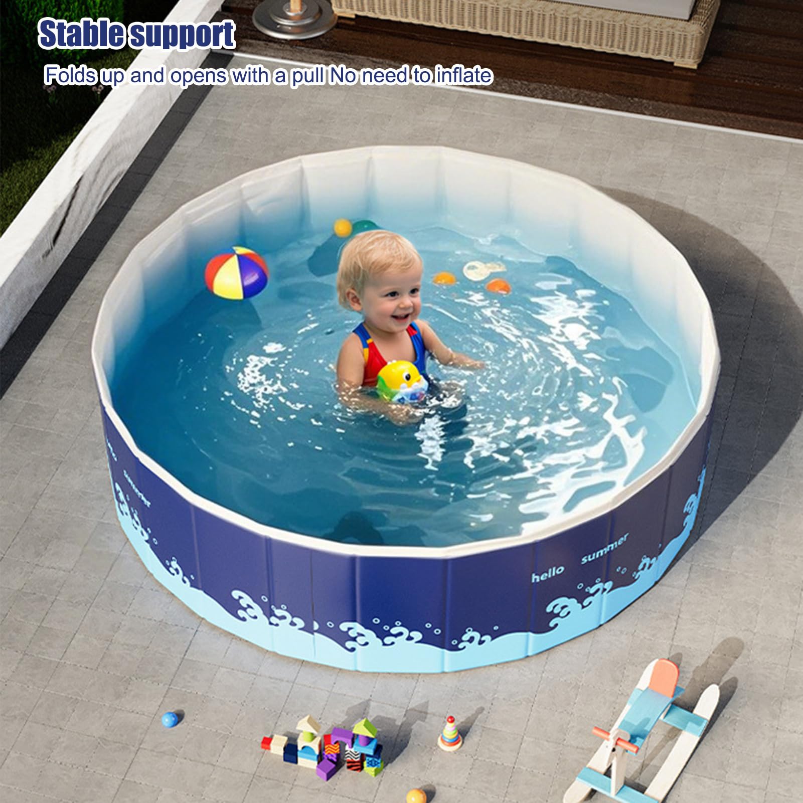 Składany basen do paddlingu, Kid Splash Tub, 90 x 90 x 48 cm / 35,43 x 35,43 x 18,9 duża pojemność, przyjazna zabawka do kąpieli w plecaku, ogród, patio, do użytku na podwórku