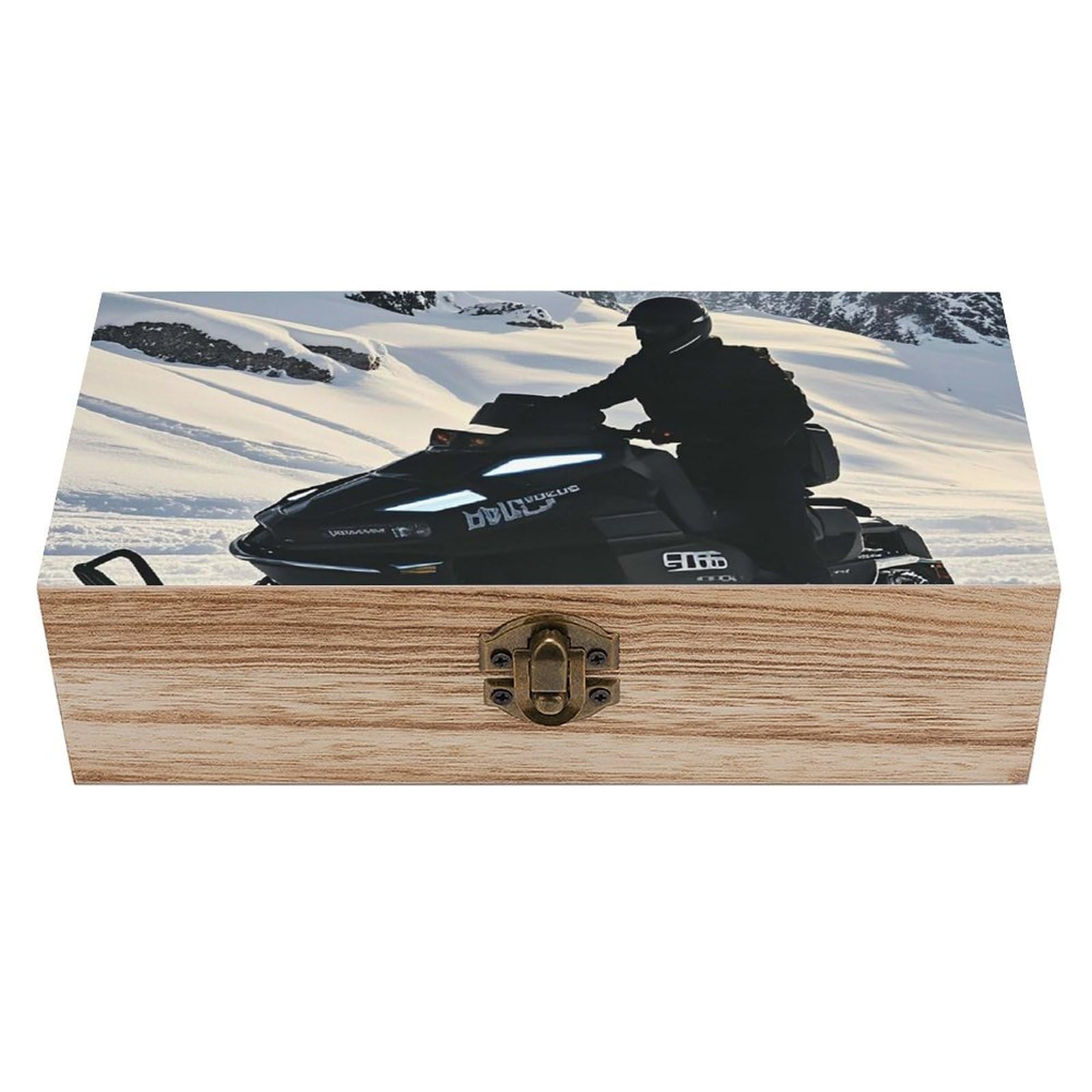 Oudrspo Snowmobile Wooden Keepsake Box Decorative Memory Storage Box with Hinged Lid Small Jewelry Keepsake Boxes for Storing Gift Pictures Letters Time Capsule