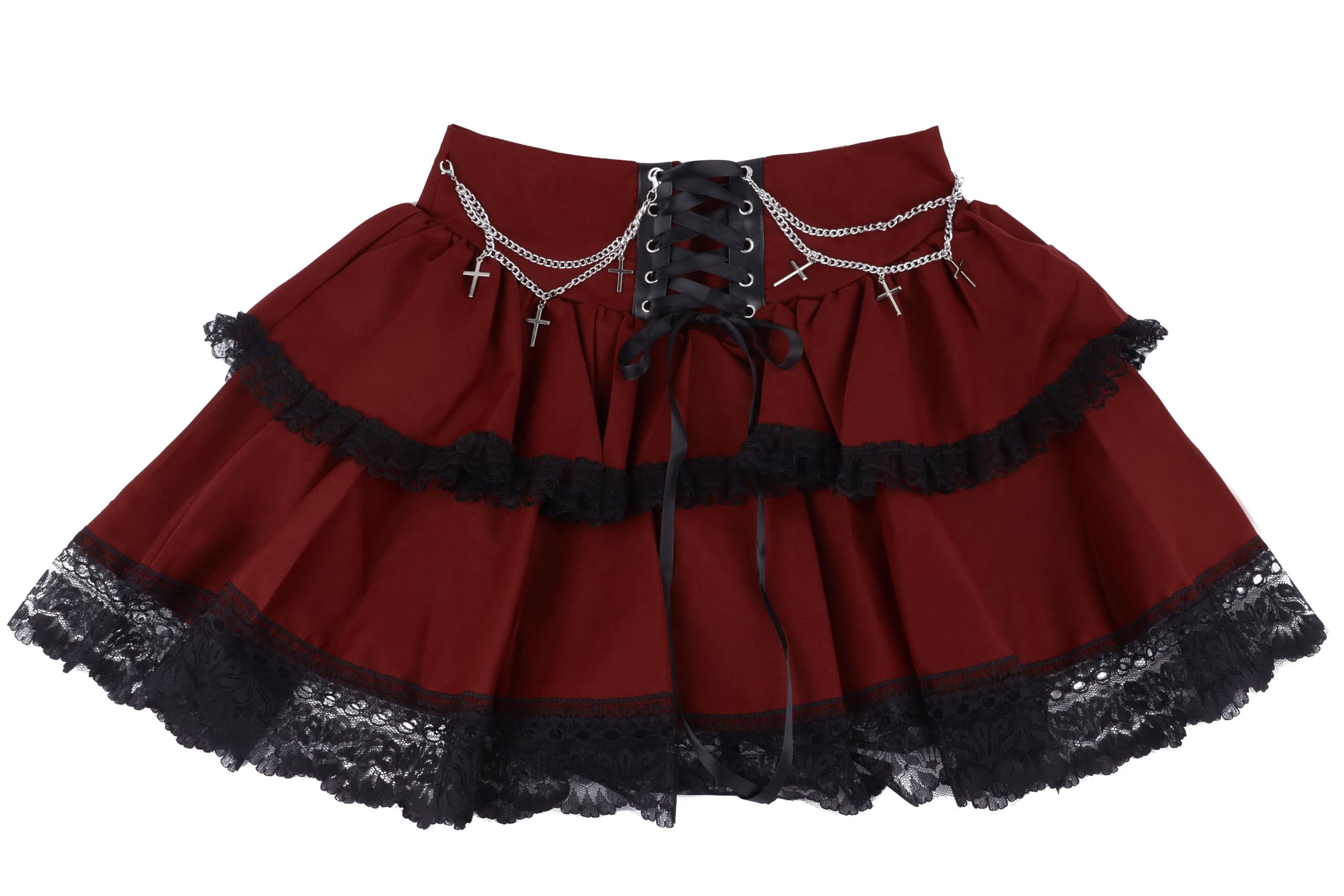 Gotico Street Sexy Bandage Volant Gonna a strati Donna Vita Alta Solido Criss Cross Tie Up A-Line Minigonna a Pieghe Gonne