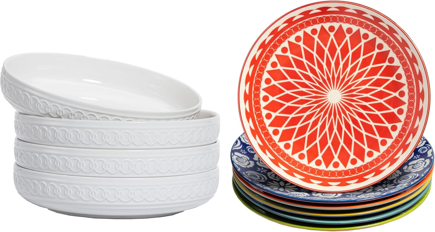 Annovero White Blates, Dinner Plates | Cute and Colorful Porcelain Dinnerware for Kitchen | Microwave and Oven Safe.