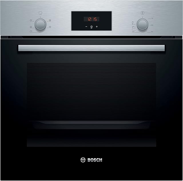 Bosch Serie 2 HHF113BR0B Stainless Steel Single Electric Oven with A Energy Efficiency, 66 Litre Capacity, Electronic Clock Timer And Enamel Interior