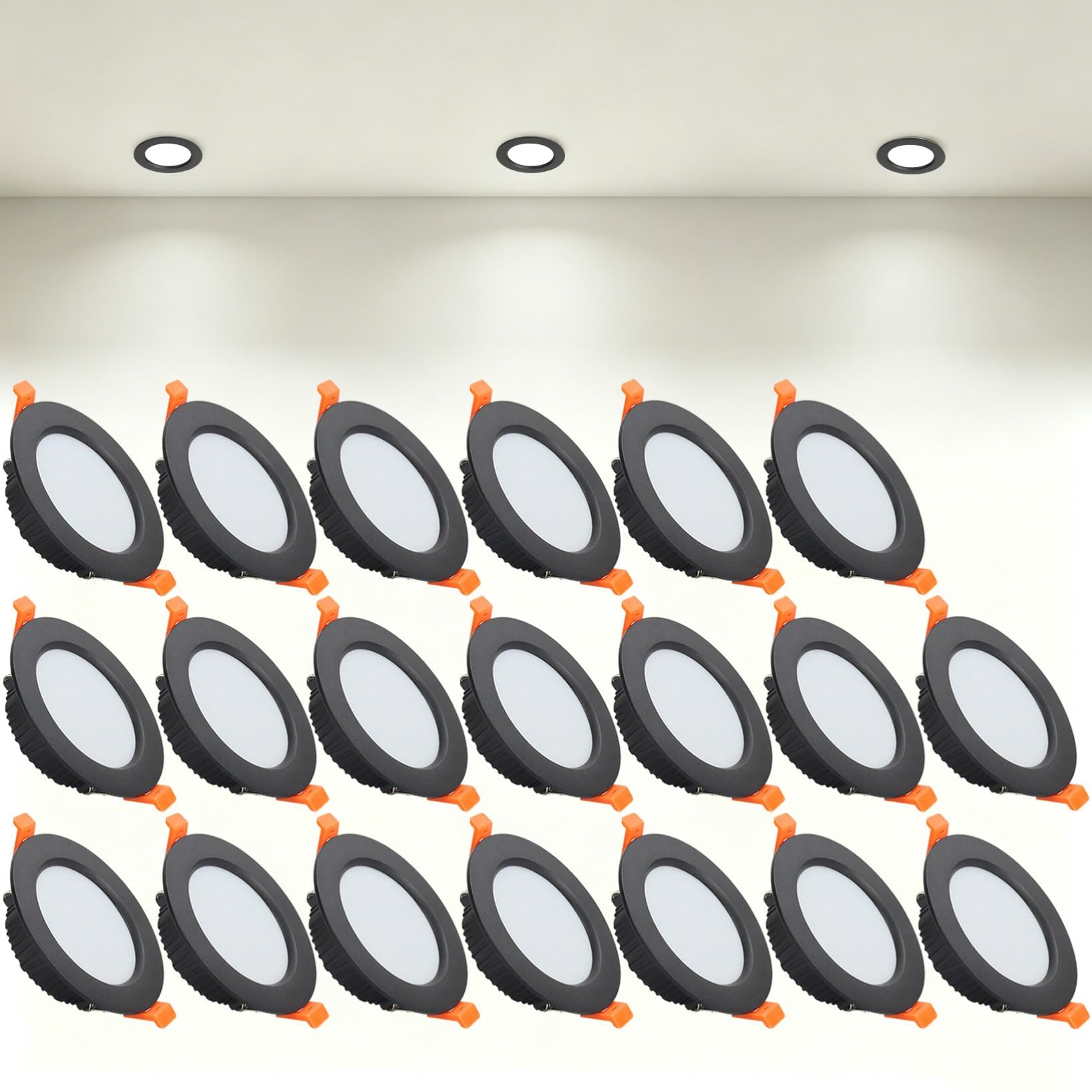 VOGHMOLD 9W Ultra Slim LED Downlight Recessed Ceiling Light 3.5 inch, 4000K Spot Lights Black Aluminum Trim, Cut Φ90-100mm, AC110-240V Panel Lighting for Office Hallway Closet, 20 Pack