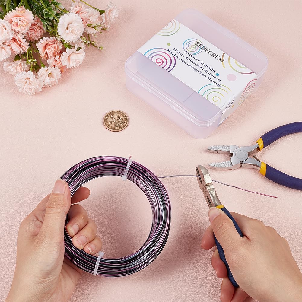 BENECREAT 18 Gauge 307.09 Feet Multicolor Jewelry Craft Wire, Gradient Color Aluminum Wire Bendable Metal Wire with Storage Box for Jewelry Beading Craft Project - Purple Cyan Black