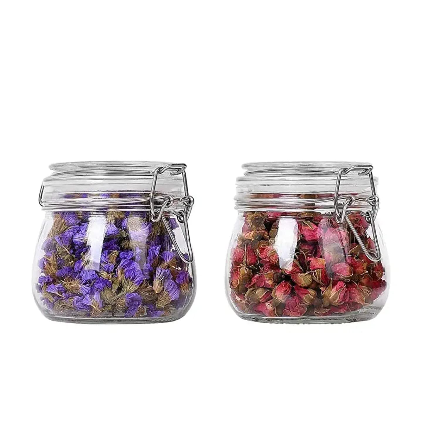 PRAYAS Glass Storage Containers For Pantry & Counter Pantry Jars Feature An Upgraded Silicone Locking Handle-Jar Canisters For Cereal, Pasta, Flour, Sugar, Coffee, Tea, Spices 500ML (PACK OF 2)