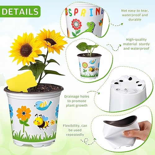 Vista 3 de Capoda 48 Sets Garden Flower Pots Crafts Kit DIY Spring Plastic Seedling Nursery Pots with Stickers Plant Labels Growth Charts Planting Growing