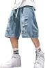 EMMIOL Baggy Jean Shorts Men, y2k Jorts Cargo Ripped Elastic Waisted, Mens Denim Shorts Loose fit Vintage Streetwear Summer