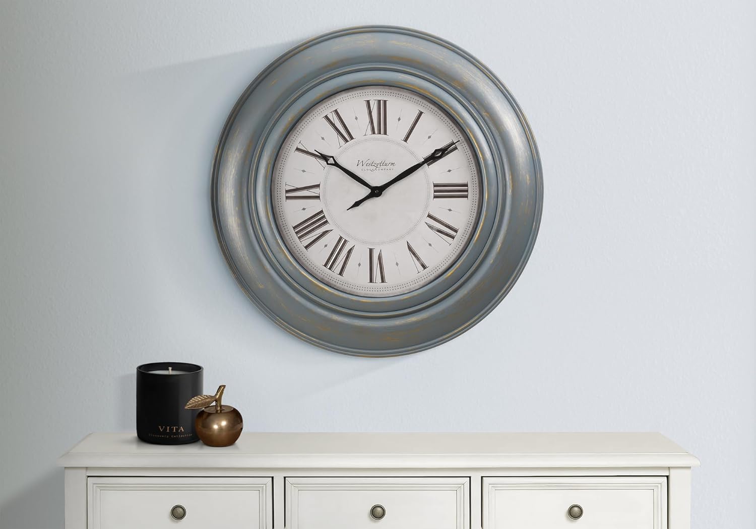 Monarch Specialties I 9028 Clocks, 30" Round, Large Oversized, Wall Clock, Antique Blue, Transitional