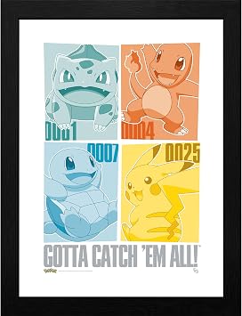 GB eye Pok mon Pikachu & Kanto Starters 30 x 40cm Framed Collector Print