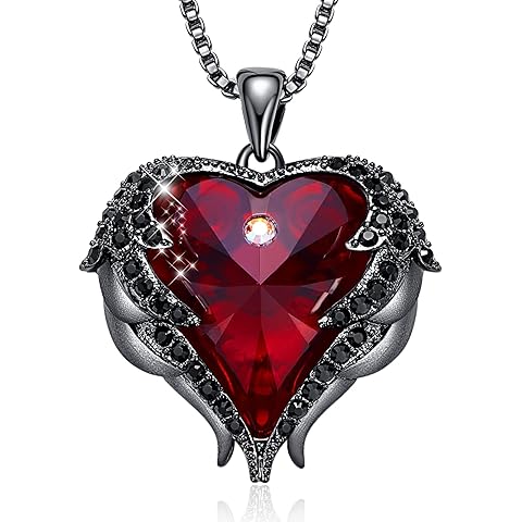 CDE Christmas Gifts for Women Angel Wings Necklace for Women with Birthstone, Love Heart Silver Tone/Gold Tone Pendant, Ideal Anniversary or Birthday Jewelry Gifts for Wife Girlfriend Her