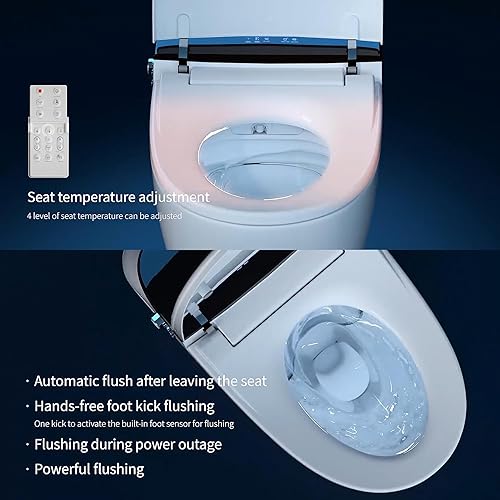 Miniatura 4 de Euroto Inodoro de doble descarga de una pieza con bidé integrado, bidé e inodoro integrados, tapa y asiento de apertura y cierre automático de lujo