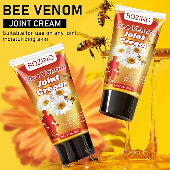 Natural Bee Venom Joint Cream for Knees, Elbows & Shoulders - Moisturizing Cream with Sunflower Oil, Chamomile & Aloe Vera - Fast Absorbing, Non-Greasy Formula for Skin & Joint Care (2.11FL0Z)