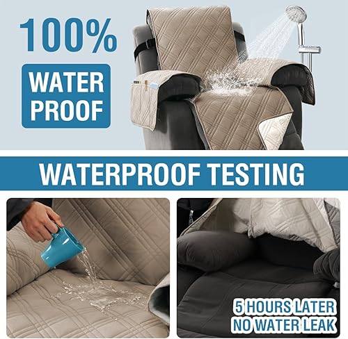 Miniatura 5 de Funda de sofá reclinable 100% impermeable, funda acolchada de 5 capas para sofá, protector de muebles para mascotas, niños, perros (pardo, sillón