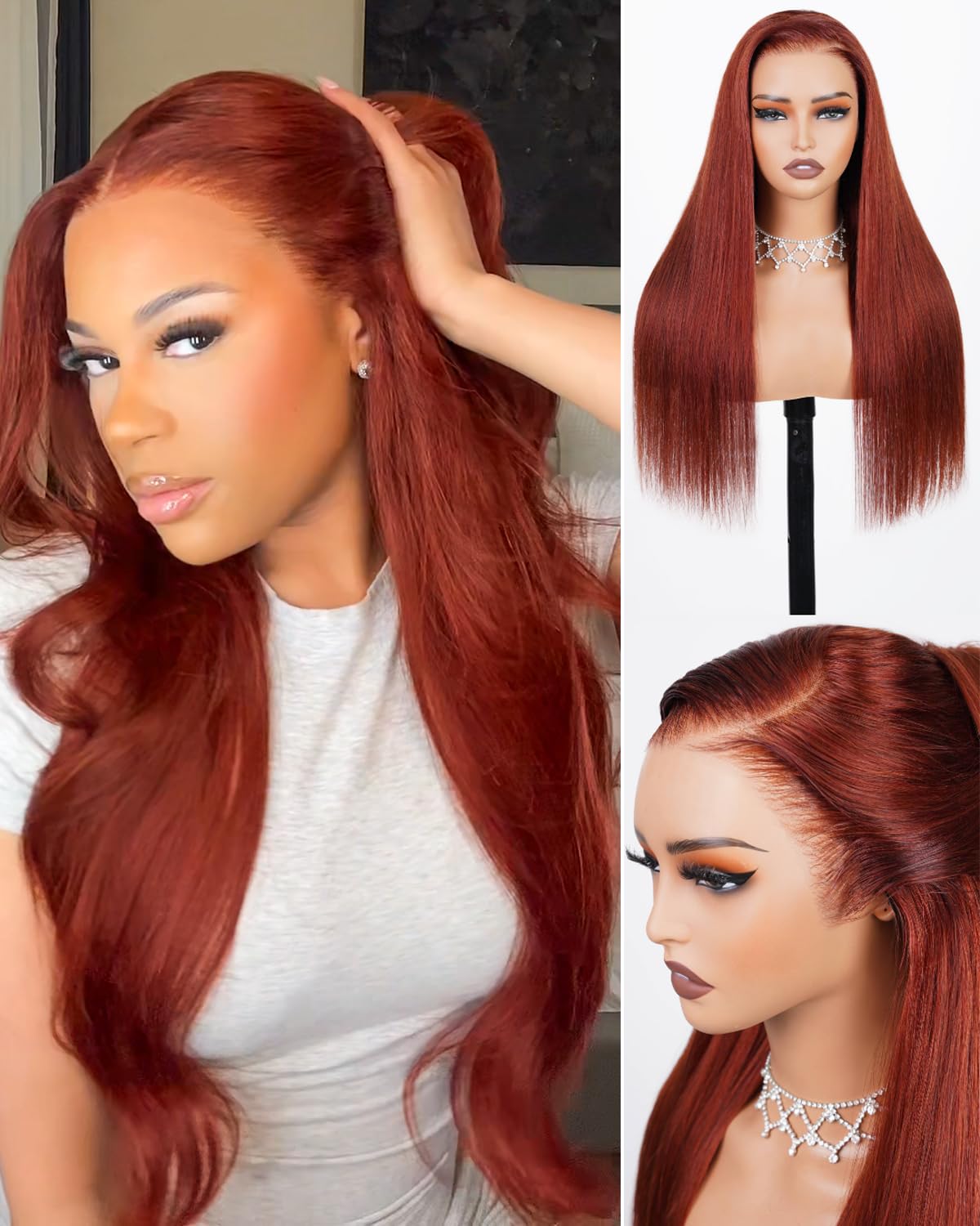 Arabella 13x6 HD Lace Reddish Brown Glueless Wigs 15A Human Hair 20 inch Reddish Brown 20 Inch