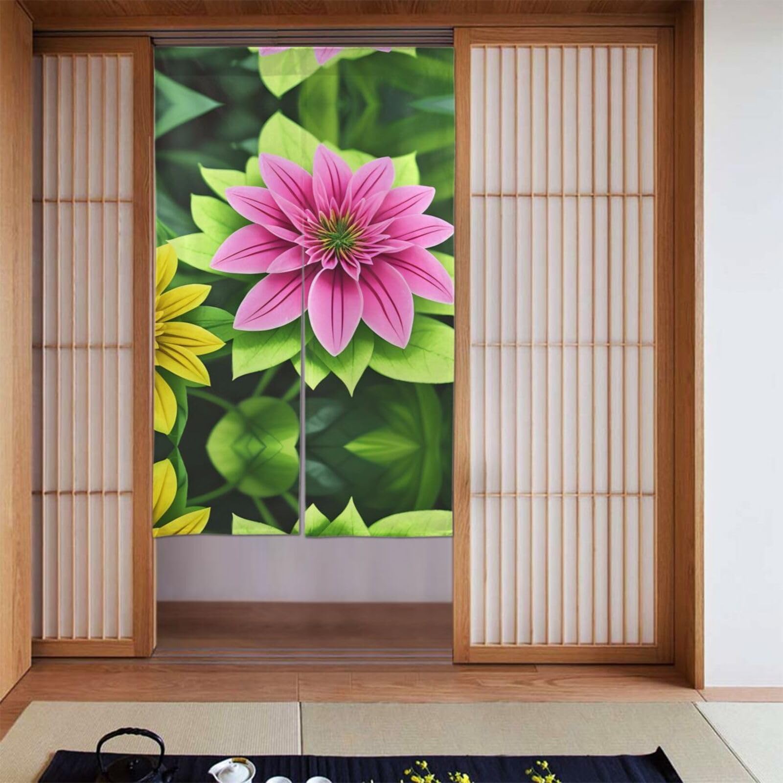 Rideaux occultants imprimés floraux BROLEO 142x86cm pour porte et fenêtre de chambre