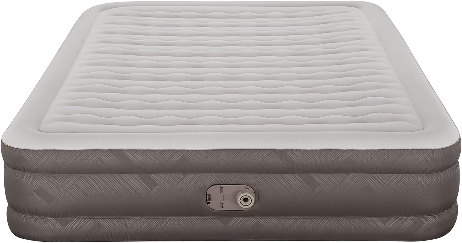 Bestway: Tough Guard 14" Air Mattress - Queen - Built-in A/C Pump, Inflatable Indoor Airbed, Wave Beam Construction, Storage Carry Bag, Luxe Surface