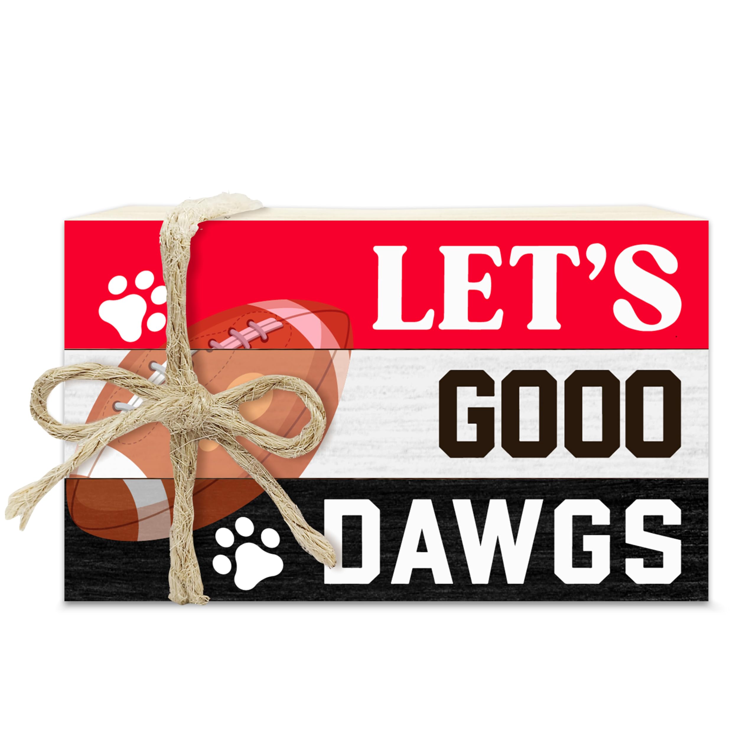 Football Decorative Book Stack for Farmhouse, Football Season Tiered Tray Decor, Sport Stacked Books Set, Let's Go Dawgs Wooden Book Decor for Boys Room Men Cave Garage Bar Table Shelf -09