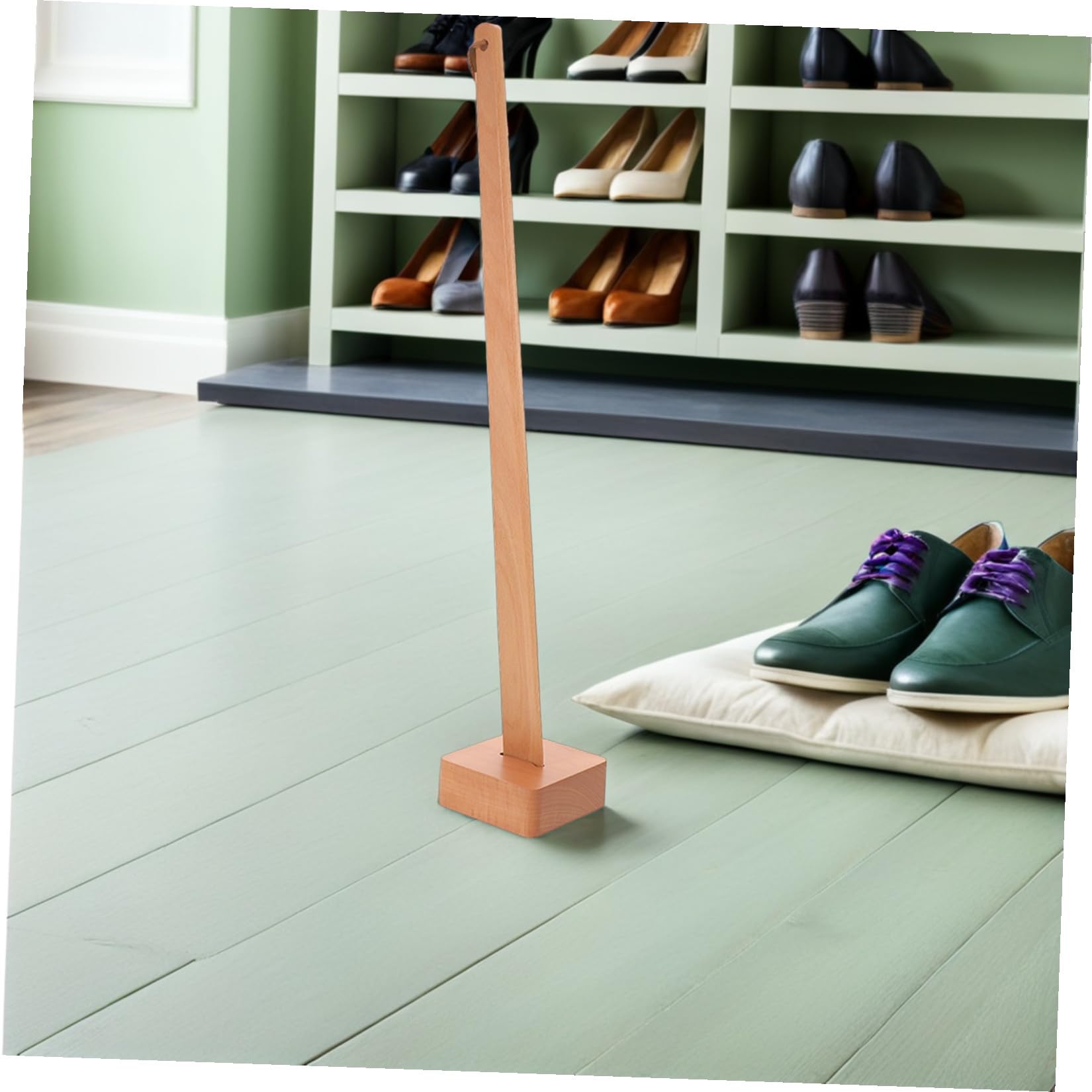 Calzador Ergonómico de Madera Mango Largo de 55 CM y Base Estable Antideslizante, Accesorio para Facilitar el Calzado en Adultos y Hombres, para Uso en Interiores