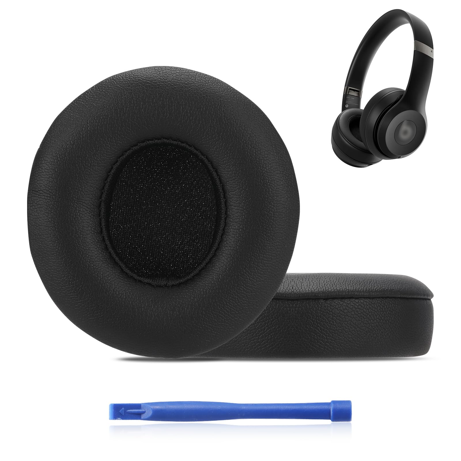 Damex earpads Replacement for Beats Solo 4 Wireless Bluetooth On-Ear Headphones,Solo 4 earpads,Protein Leather, Added Thickness (Black)