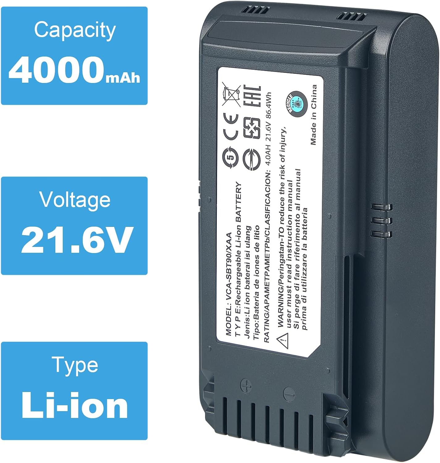 4000mAh Battery for Samsung Jet 60 65 70 75 90 Series Vacuum Cleaners Replacement VCA-SBTA60 VCA-SBT90 VCA-SBT90EB Series Battery
