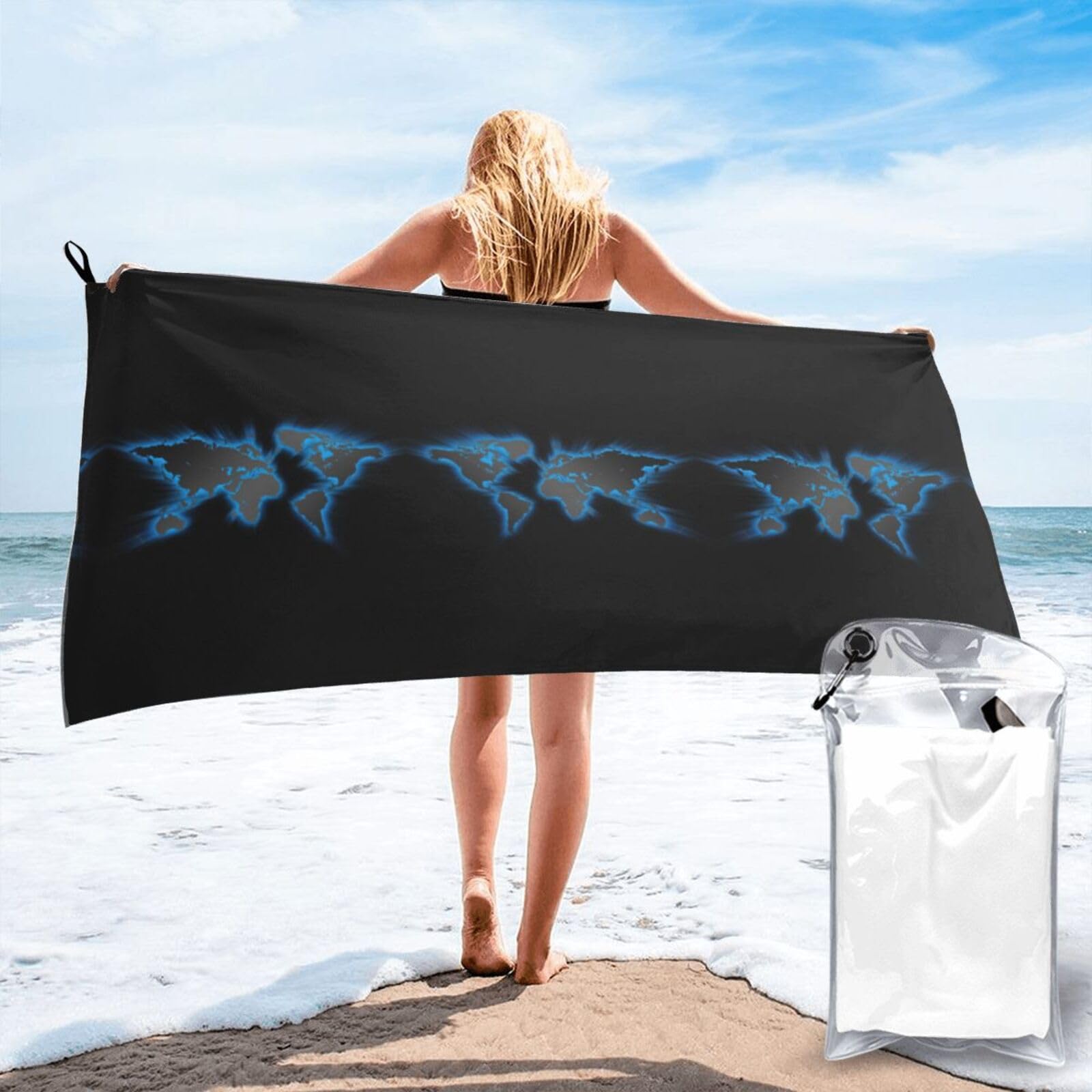 Carte du monde serviette microfibre sans sable pour voyage et camping