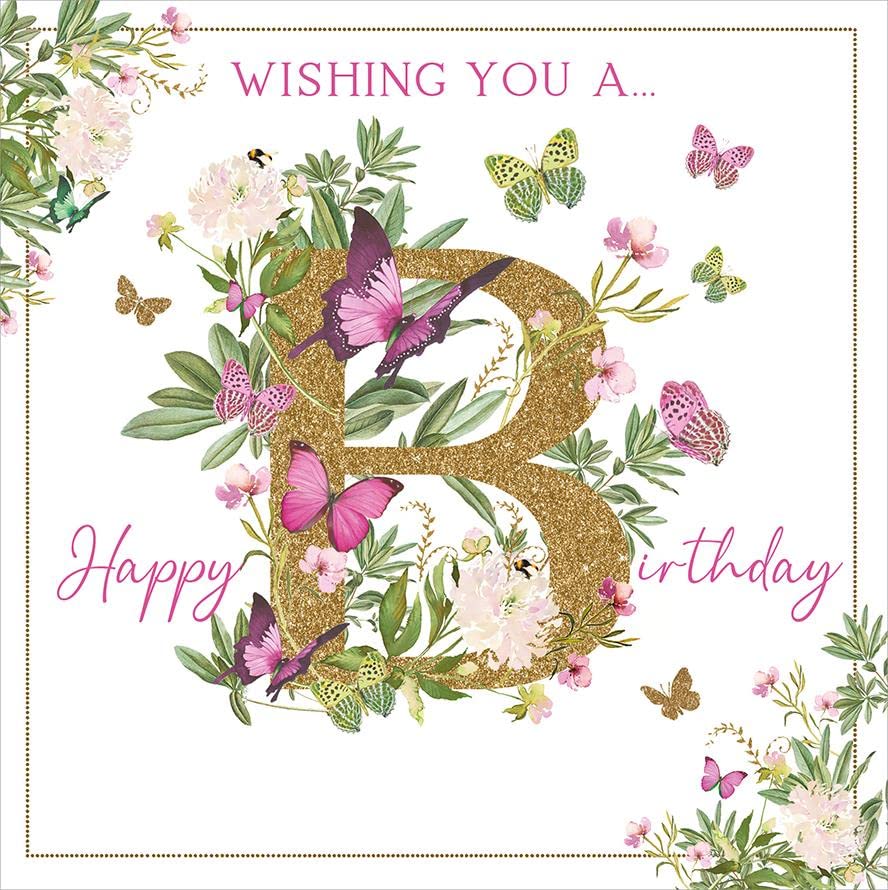 Nigel Quiney Artistic Open Female 'Happy Birthday' Greeting Card - Tropical Butterfly Jungle Illustration - With A Gold Foil Finish - From The Pizazz Range - For Her