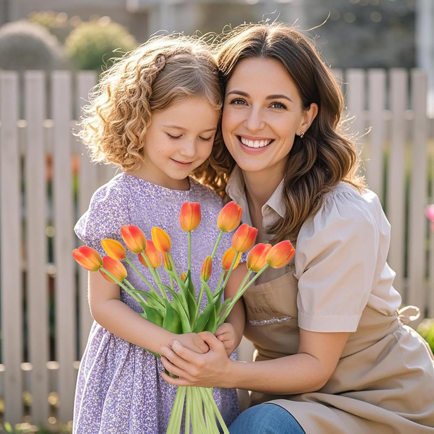 15 Pcs Orange Tulips Artificial Flowers Faux Tulips Real Touch Latex Fake Flower Bouquet for Spring Wedding Home Décor Centerpiece Arrangements